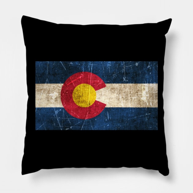 Vintage Aged and Scratched Colorado Flag Pillow by jeffbartels