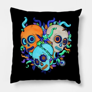 Skull Shaped Heart - Natures Colors - Día De Los Muertos - Skull Hearts Pillow