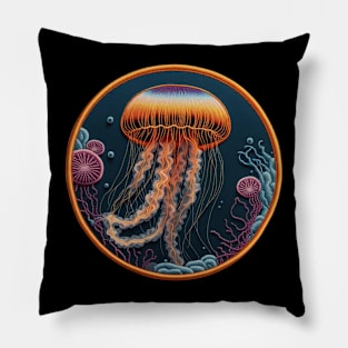 Rainbow Jellyfish Embroidered Patch Pillow