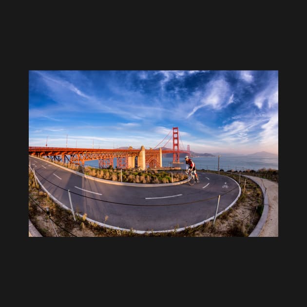 Cyclist and Golden Gate Bridge by jforno