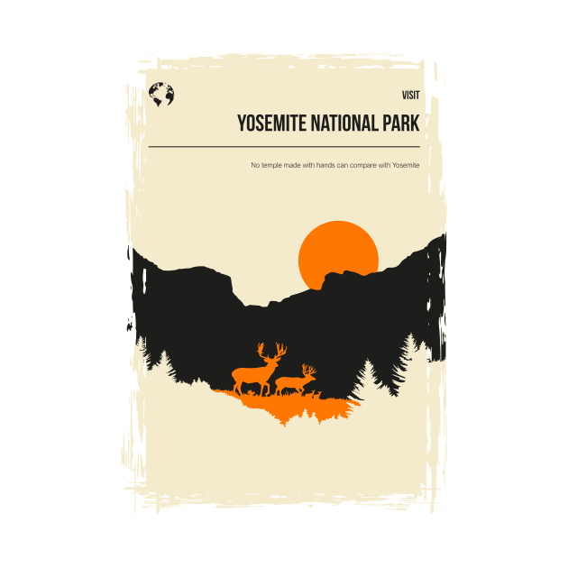 Yosemite National Park California Nature Minimal Travel Poster by jornvanhezik