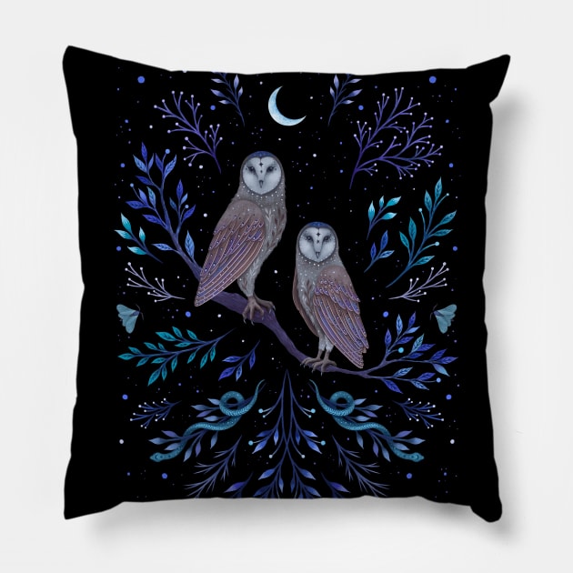 Owls in the Moonlight Pillow by Episodic Drawing