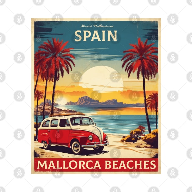 Mallorca Spain Starry Night Travel Tourism Retro Vintage by TravelersGems