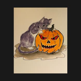 Halloween cat and Jack O Lantern T-Shirt