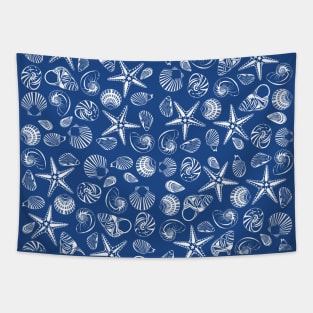 Navy blue seashell pattern Tapestry