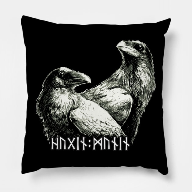 Huginn and Muninn Pillow by Wezdew