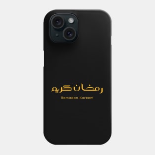 Gold Colour Ramadan Kareem in Arabic Word and English Word with Dark Black Background Phone Case