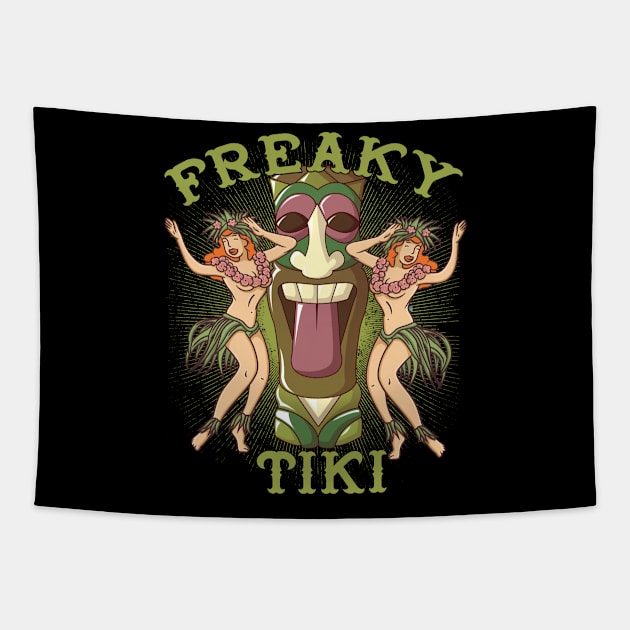 Freaky Tiki Gods Totems Idols Retro Tropical Polynesian Hula Girls Tapestry by Kdeal12