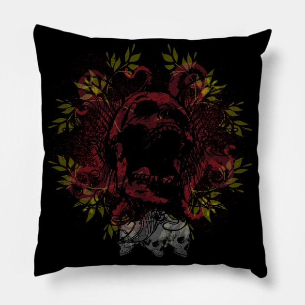 Skull drawing with plants and tentacles Pillow by BOEC Gear