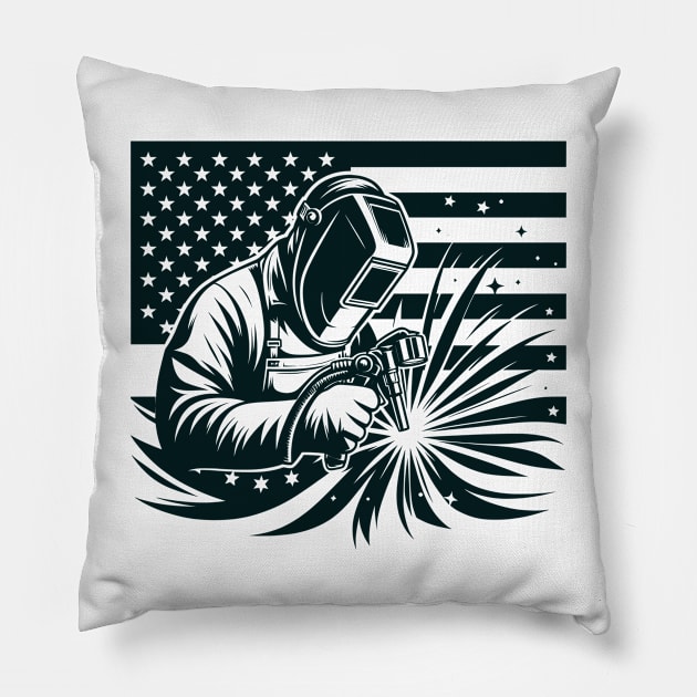 Welding American Welder USA Flag Pillow by Visual Vibes