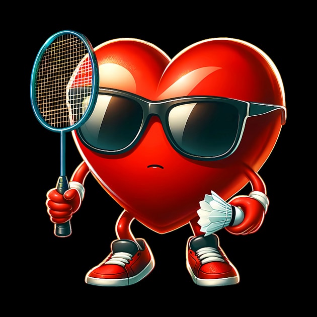 Heart Playing badminton Valentines Day Valentine Men Womens by Neldy