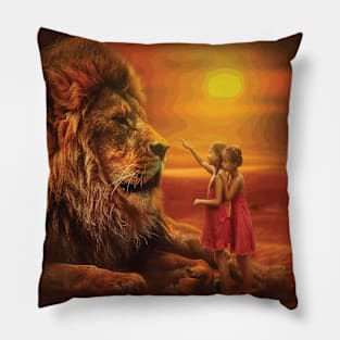 LION AND LITTLE GIRLS Pop Art Pillow