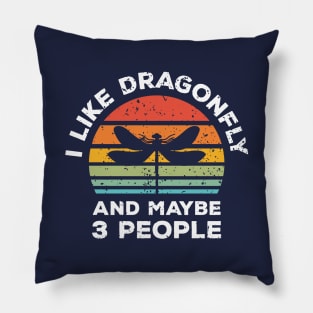 I Like Dragonfly and Maybe 3 People, Retro Vintage Sunset with Style Old Grainy Grunge Texture Pillow