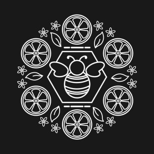 Honey Bee and Lemon Mandala | Black White T-Shirt