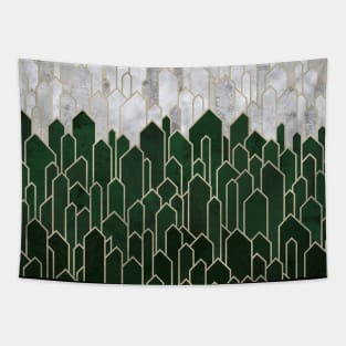 Green Emerald Crystals - Geometric Luxury Tapestry