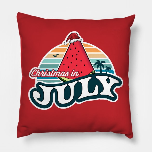 Christmas In July Watermelon Xmas Tree Summer Pillow by OrangeMonkeyArt