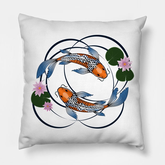 Fish and Lily Pads Pillow by Ferrous Frog