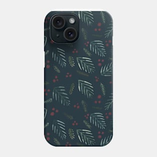 Christmas tree branches and berries - teal Phone Case