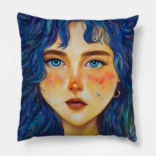 Mesmerizing Blue-Haired Mermaid Artwork Pillow