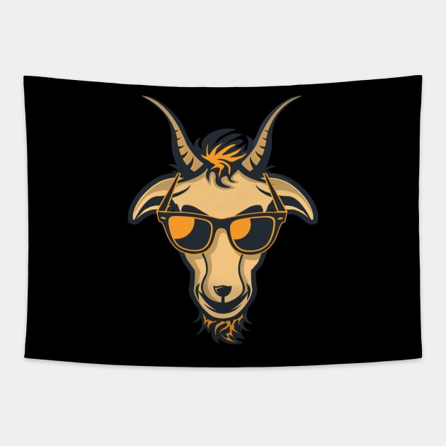 Goat with Glasses - Orange Drawing Illustrattion Tapestry by michony