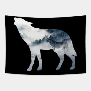 Wolf In The Wild Wolf Shilouette With Image Tapestry