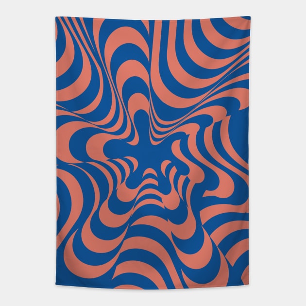 Abstract Groovy Retro Liquid Swirl in Blue Tapestry by Colorable