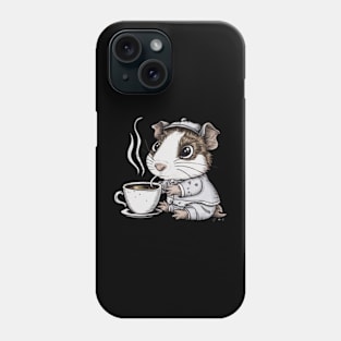 printed design of a guinea pig sipping a cup of coffee, cute cartoon style Phone Case