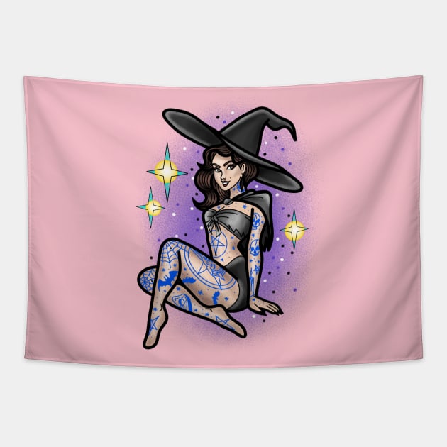 Cute Witch Tapestry by Jahaziel Sandoval