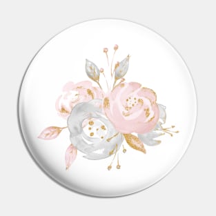 Pretty Rose Gold Watercolor Flowers Pin