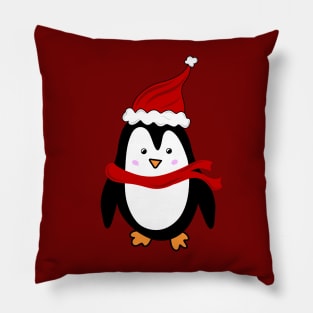 Festive Christmas Holiday Penguin with Santa Hat, made by EndlessEmporium Pillow