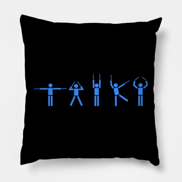 Taiko People blue Pillow by Austin Taiko