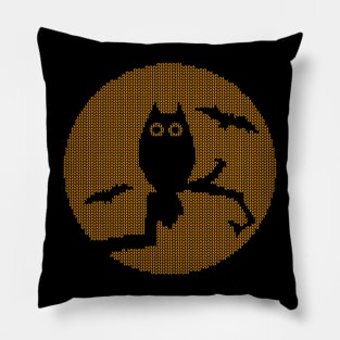 Ugly Halloween Sweater Owl and Moon Design Pillow