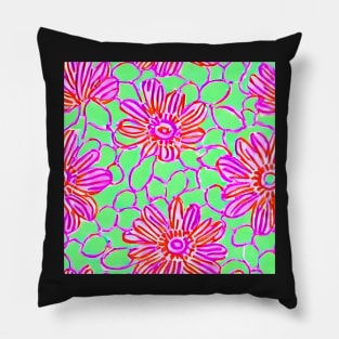 Pink and green preppy flowers and lattice Pillow