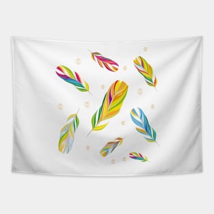 colorful feathers with gold outer lines and patterns Tapestry