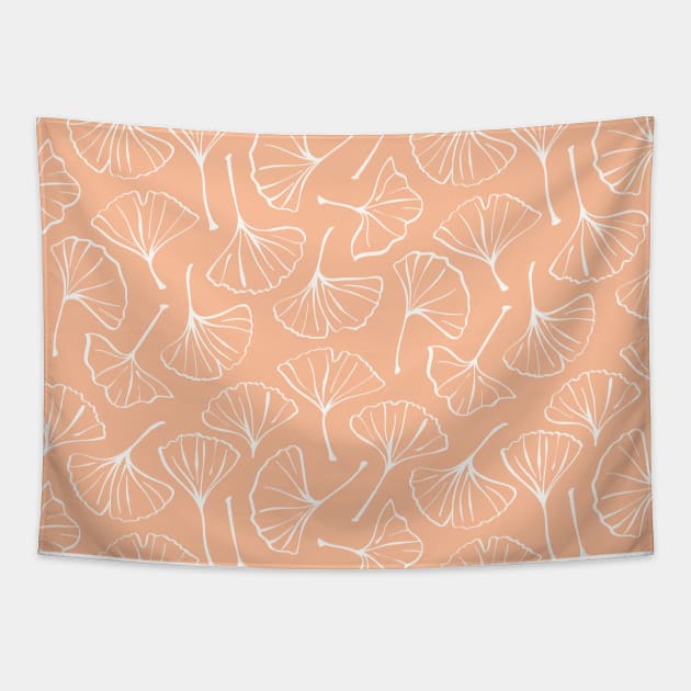 Ginkgo Leaves Boho Botanical Pattern Peach Pink Tapestry by sziszigraphics