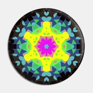 Retro Mandala Flower Pink Yellow Blue and Green Pin