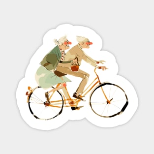 Old Couple Bicycling Magnet