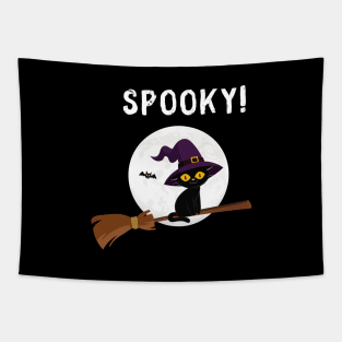 Spooky Witch's Cat Halloween Tapestry