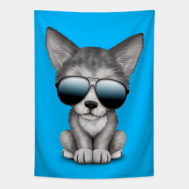 Cute Baby Wolf Cub Wearing Sunglasses Tapestry by jeffbartels