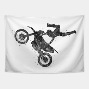 Motocross freestyle black and white Tapestry