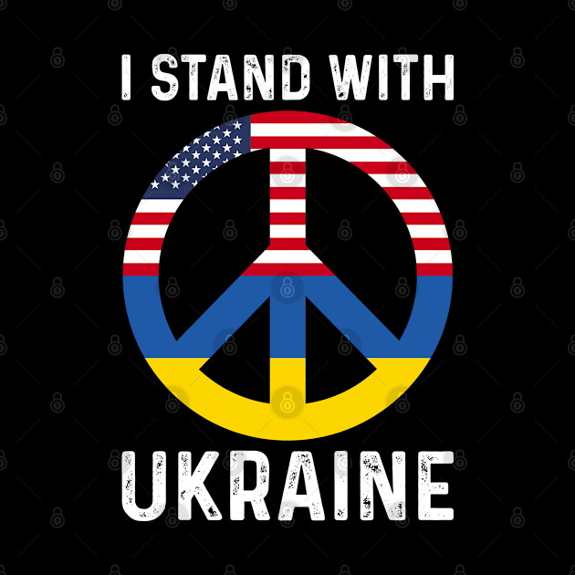 I Stand With Ukraine USA and Ukraine Flags Holding Hands Peace sign by BramCrye