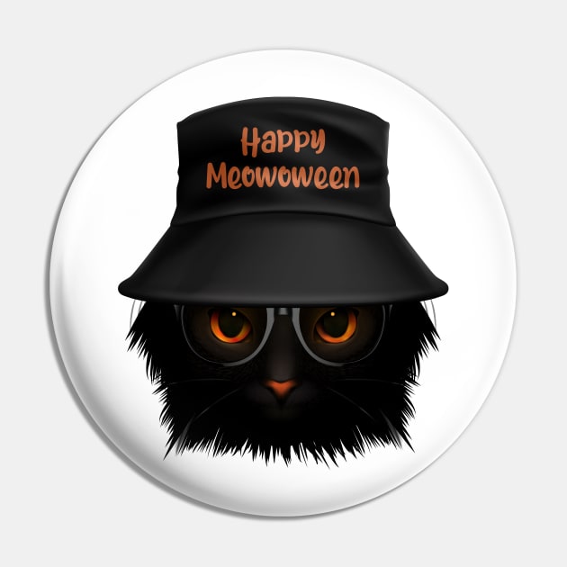 Happy Halloween Black Cat Pin by Qprinty