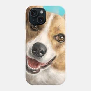 Painting of a Happy Adorable Corgi Dog on Blue Background Phone Case