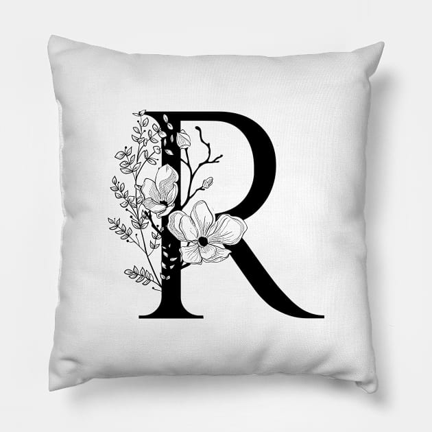 Letter R Monogram - Floral Initial Pillow by ZenNature