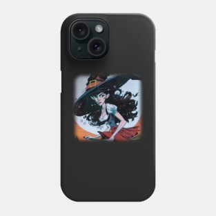 Drawing of a witch on a broom stick Phone Case