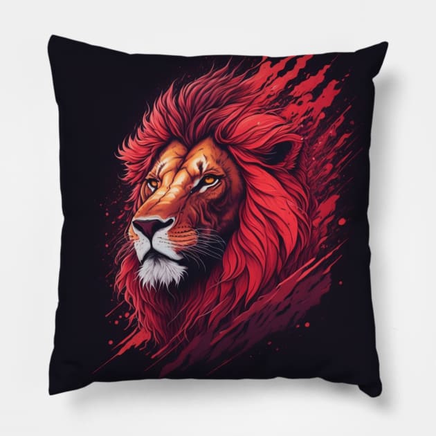 Flaming Red African Male Lion Pillow by irfankokabi