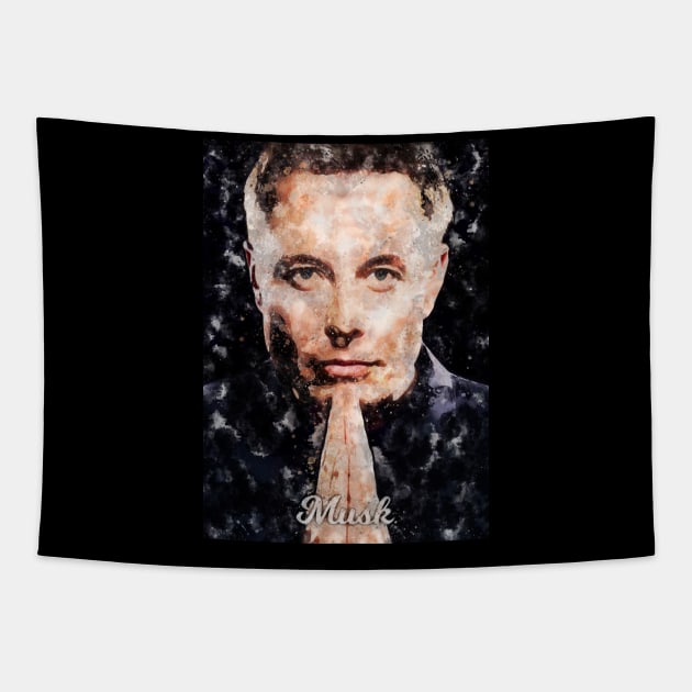 Elon Musk Watercolor Tapestry by Durro