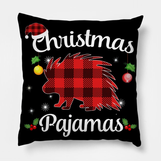 Porcupine Buffalo Plaid Christmas Pajamas Funny Xmas Gift Pillow by AxelRoldns