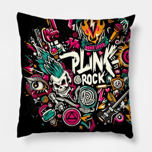 Melodic Mayhem: Punk Rock Fan Art Illustration Pillow