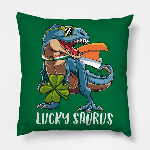 Lucky Saurus Dinosaur T-Rex St Patrick's Day Gift For Boys Kids Pillow by HCMGift